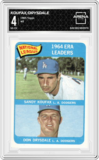 Sandy Koufax/Don Drysdale from the 1965 Topps set graded by Arena Club and given an overall grade of 4.
