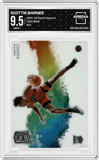 Scottie Barnes from the 2021-22 Panini Spectra set graded by Arena Club and given an overall grade of 9.5.