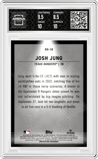 Josh Jung from the 2023 Bowman  set graded by Arena Club and given an overall grade of 9.