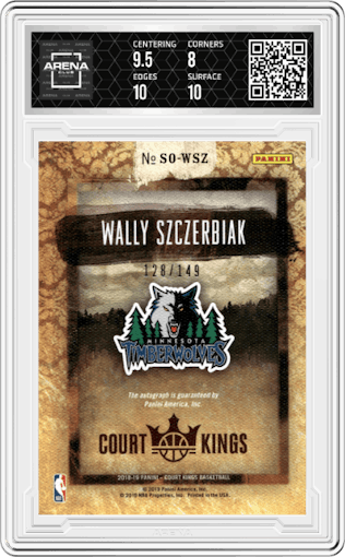 Wally Szczerbiak from the 2018-19 Panini Court Kings  set graded by Arena Club and given an overall grade of 8.5.
