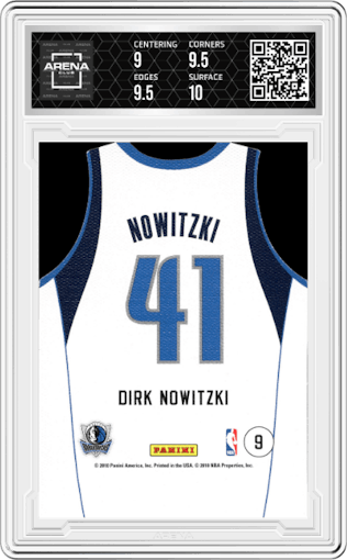 Dirk Nowitzki from the 2010-11 Panini Threads set graded by Arena Club and given an overall grade of 9.5.