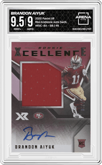Brandon Aiyuk from the 2020 Panini XR set graded by Arena Club and given an overall grade of 9.5.