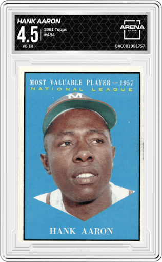 Hank Aaron from the 1961 Topps set graded by Arena Club and given an overall grade of 4.5.