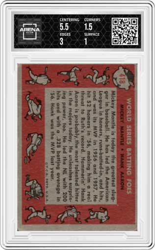 Mickey Mantle/Hank Aaron from the 1958 Topps set graded by Arena Club.
