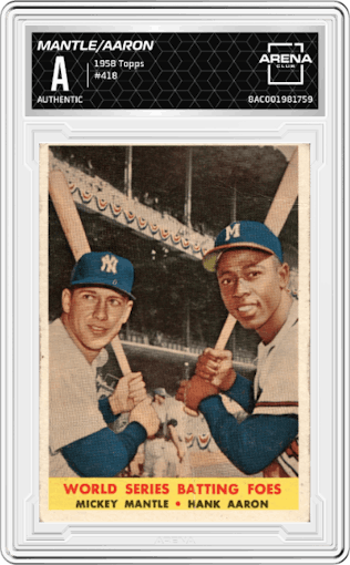 Mickey Mantle/Hank Aaron from the 1958 Topps set graded by Arena Club.