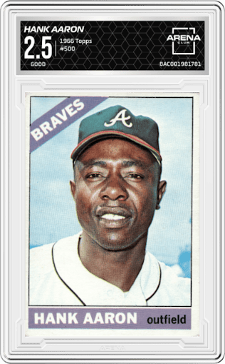Hank Aaron from the 1966 Topps set graded by Arena Club and given an overall grade of 2.5.