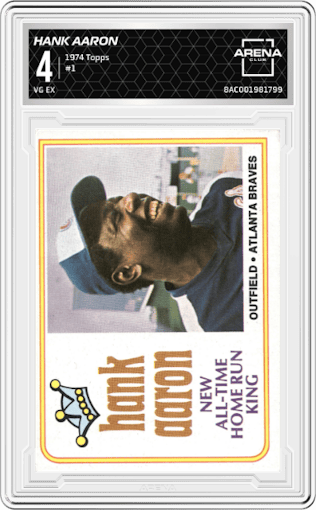Hank Aaron from the 1974 Topps set graded by Arena Club and given an overall grade of 4.