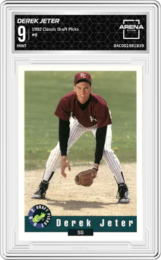 Derek Jeter from the 1992 Classic Draft Picks set graded by Arena Club and given an overall grade of 9.