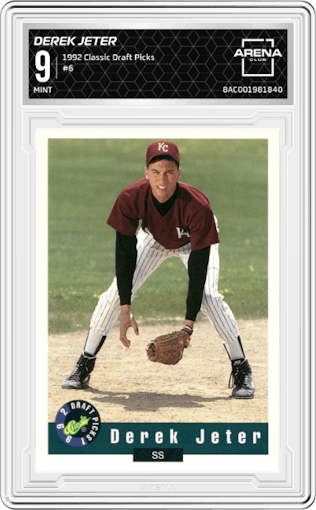 Derek Jeter from the 1992 Classic Draft Picks set graded by Arena Club and given an overall grade of 9.