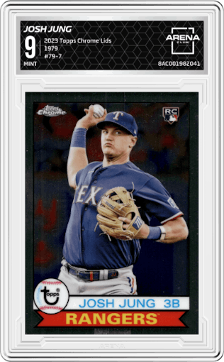 Josh Jung from the 2023 Topps Chrome Lids set graded by Arena Club and given an overall grade of 9.