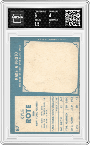 Kyle Rote from the 1961 Topps set graded by Arena Club.