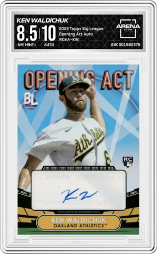 Ken Waldichuk from the 2023 Topps Big League set graded by Arena Club and given an overall grade of 8.5.