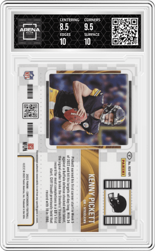 Kenny Pickett from the 2022 Panini Contenders set graded by Arena Club and given an overall grade of 9.