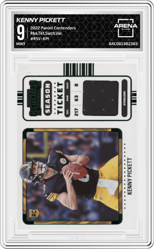 Kenny Pickett from the 2022 Panini Contenders set graded by Arena Club and given an overall grade of 9.