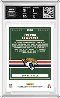 Trevor Lawrence from the 2021 Panini Chronicles set graded by Arena Club and given an overall grade of 9.5.