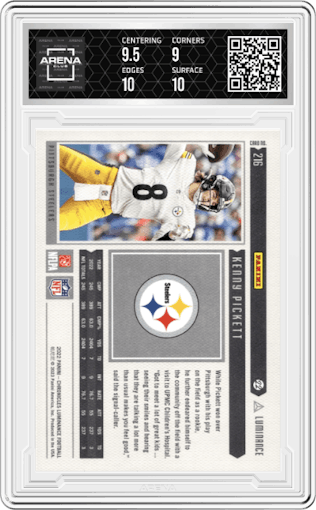 Kenny Pickett from the 2022 Panini Chronicles set graded by Arena Club and given an overall grade of 9.5.