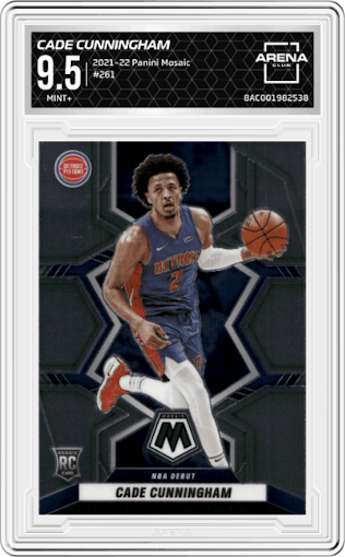 Cade Cunningham from the 2021-22 Panini Mosaic  set graded by Arena Club and given an overall grade of 9.5.