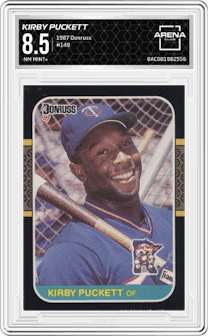 Kirby Puckett from the 1987 Donruss set graded by Arena Club and given an overall grade of 8.5.