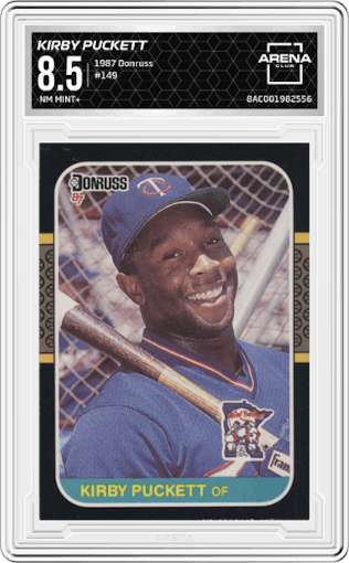 Kirby Puckett from the 1987 Donruss set graded by Arena Club and given an overall grade of 8.5.