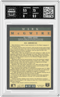 Mark McGwire from the 1991 Fleer set graded by Arena Club and given an overall grade of 8.