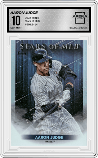 Aaron Judge from the 2022 Topps  Series 1 set graded by Arena Club and given an overall grade of 10.