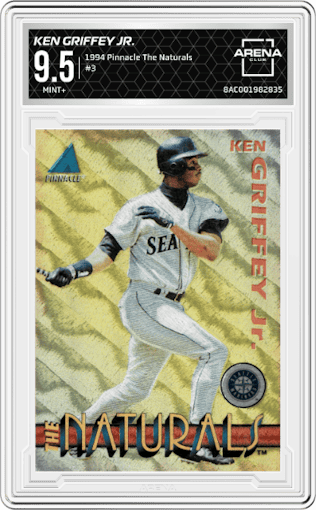 Ken Griffey Jr. from the 1994 Pinnacle The Naturals set graded by Arena Club and given an overall grade of 9.5.