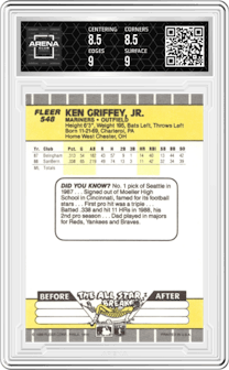 Ken Griffey Jr. from the 1989 Fleer set graded by Arena Club and given an overall grade of 9.