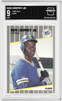 Ken Griffey Jr. from the 1989 Fleer set graded by Arena Club and given an overall grade of 9.