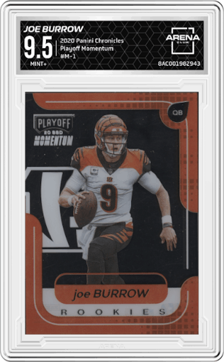 Joe Burrow from the 2020 Panini Chronicles set graded by Arena Club and given an overall grade of 9.5.