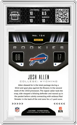 Josh Allen from the 2018 Panini Playbook set graded by Arena Club and given an overall grade of 9.