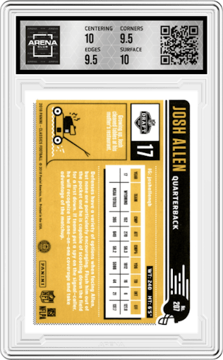Josh Allen from the 2018 Panini Classics set graded by Arena Club and given an overall grade of 10.