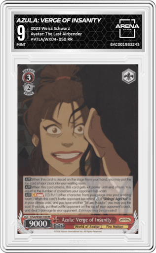 Azula: Verge of Insanity from the 2023 Weiss Schwarz set graded by Arena Club and given an overall grade of 9.