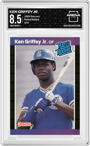 Ken Griffey Jr. from the 1989 Donruss set graded by Arena Club and given an overall grade of 8.5.