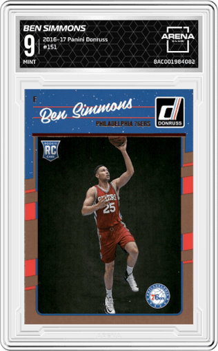 Ben Simmons from the 2016-17 Panini Donruss  set graded by Arena Club and given an overall grade of 9.