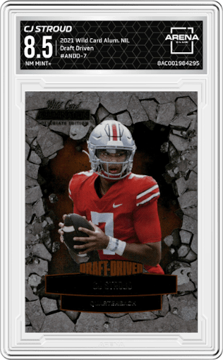 CJ Stroud from the 2021 Wild Card Alumination NIL set graded by Arena Club and given an overall grade of 8.5.