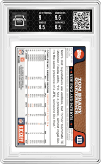 Tom Brady from the 2008 Topps  set graded by Arena Club and given an overall grade of 9.5.