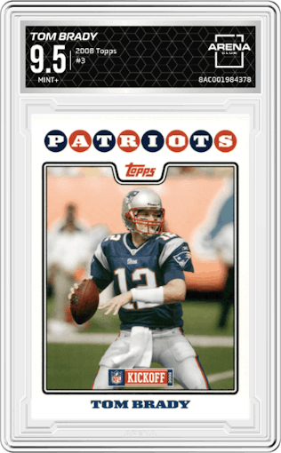Tom Brady from the 2008 Topps  set graded by Arena Club and given an overall grade of 9.5.