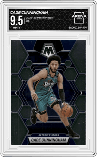 Cade Cunningham from the 2022-23 Panini Mosaic set graded by Arena Club and given an overall grade of 9.5.