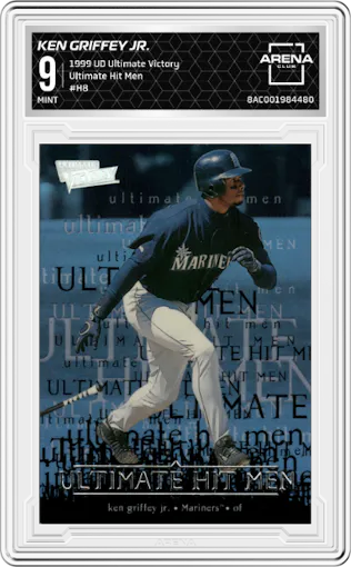 Ken Griffey Jr. from the 1999 Upper Deck Ultimate Victory set graded by Arena Club and given an overall grade of 9.
