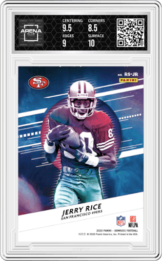 Jerry Rice from the 2020 Panini Donruss set graded by Arena Club and given an overall grade of 9.