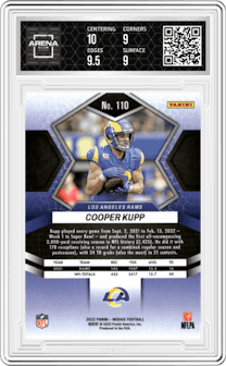 Cooper Kupp from the 2022 Panini Mosaic set graded by Arena Club and given an overall grade of 9.5.
