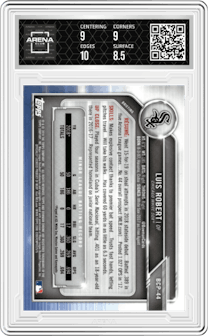 Luis Robert from the 2019 Bowman  set graded by Arena Club and given an overall grade of 9.