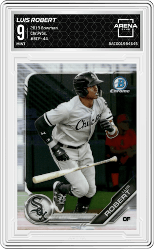 Luis Robert from the 2019 Bowman  set graded by Arena Club and given an overall grade of 9.