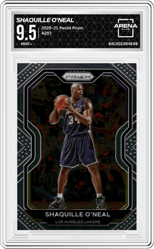 Shaquille O'Neal from the 2020-21 Panini Prizm set graded by Arena Club and given an overall grade of 9.5.