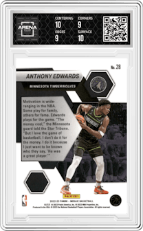 Anthony Edwards from the 2022-23 Panini Mosaic set graded by Arena Club and given an overall grade of 9.5.