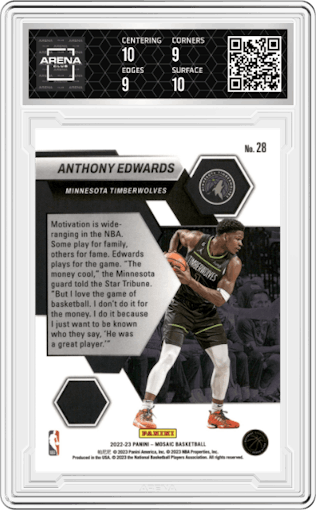 Anthony Edwards from the 2022-23 Panini Mosaic set graded by Arena Club and given an overall grade of 9.5.