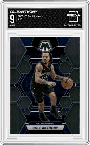 Cole Anthony from the 2022-23 Panini Mosaic set graded by Arena Club and given an overall grade of 9.