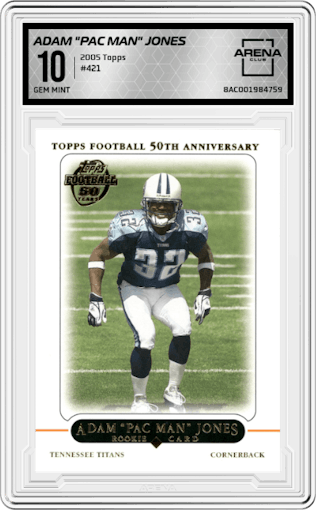 Adam "Pac Man" Jones  from the 2005 Topps set graded by Arena Club and given an overall grade of 10.