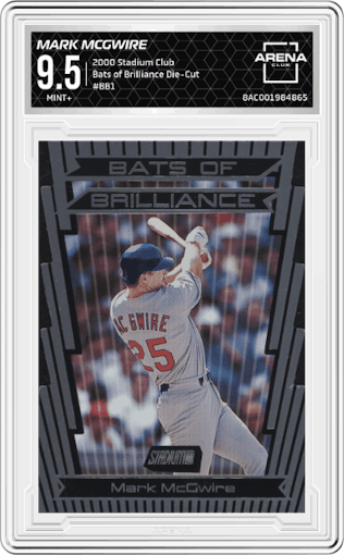 Mark McGwire from the 2000 Topps Stadium Club set featuring a Die-Cut parallel graded by Arena Club and given an overall grade of 9.5.