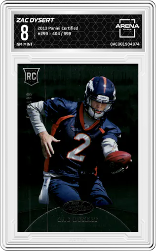 Zac Dysert from the 2013 Panini Certified set graded by Arena Club and given an overall grade of 8.